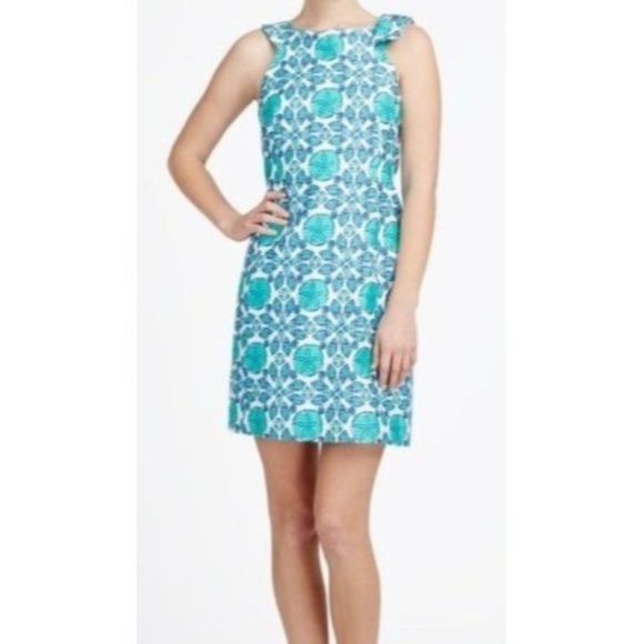 Vineyard Vines Dresses & Skirts - Vineyard Vines Womens Shell Tile Shift Dress Size 6 Green White Sleeveless Lined